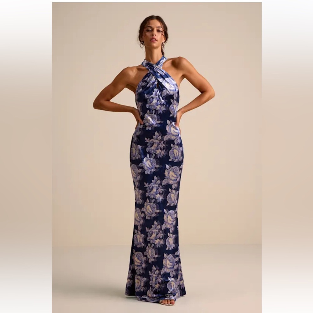 Lulu's Strapless Blue Floral Dress